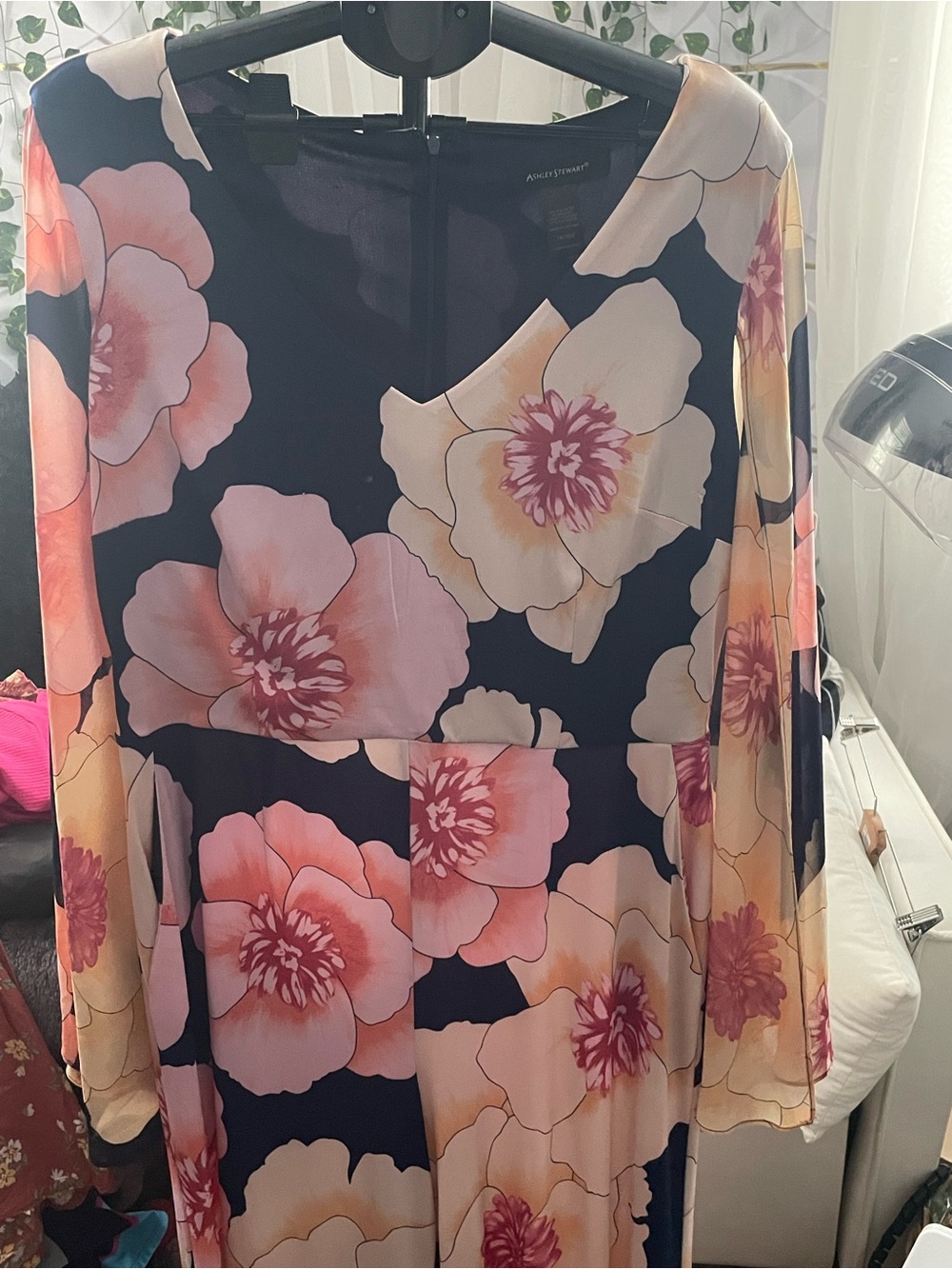 Floral Long Sleeve Maxi jumpsuit in Navy with Pink & Cream Blooms
